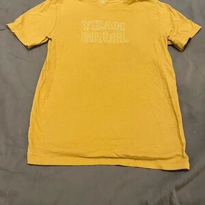 Kids Mustard Yellow Yeah Bruh Stitched Graphic T-Shirt XS‎ Short Sleeve Cotton